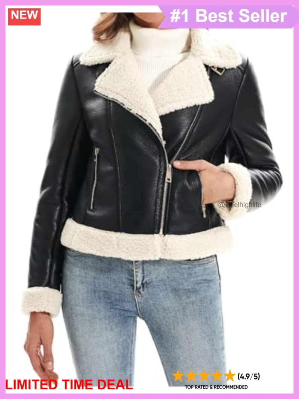 Faux Leather Cropped Moto Jacket Sherpa Lined